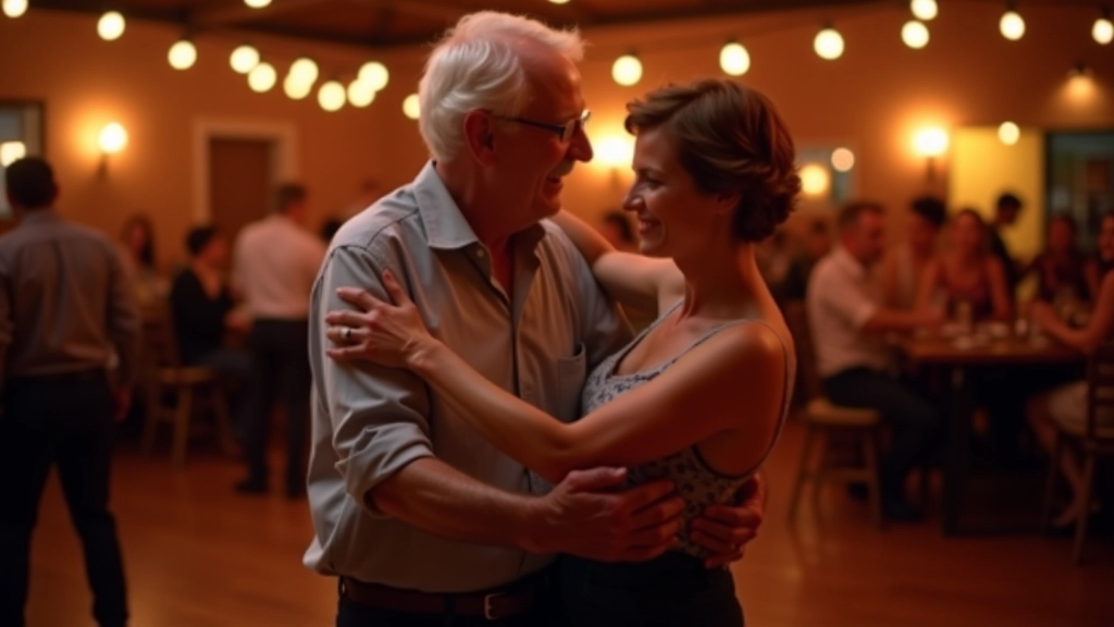 Couple dancing salsa together on a dance floor in a social setting